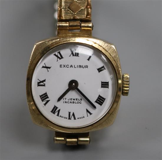 A ladys 9ct gold Excalibur manual wind wrist watch.